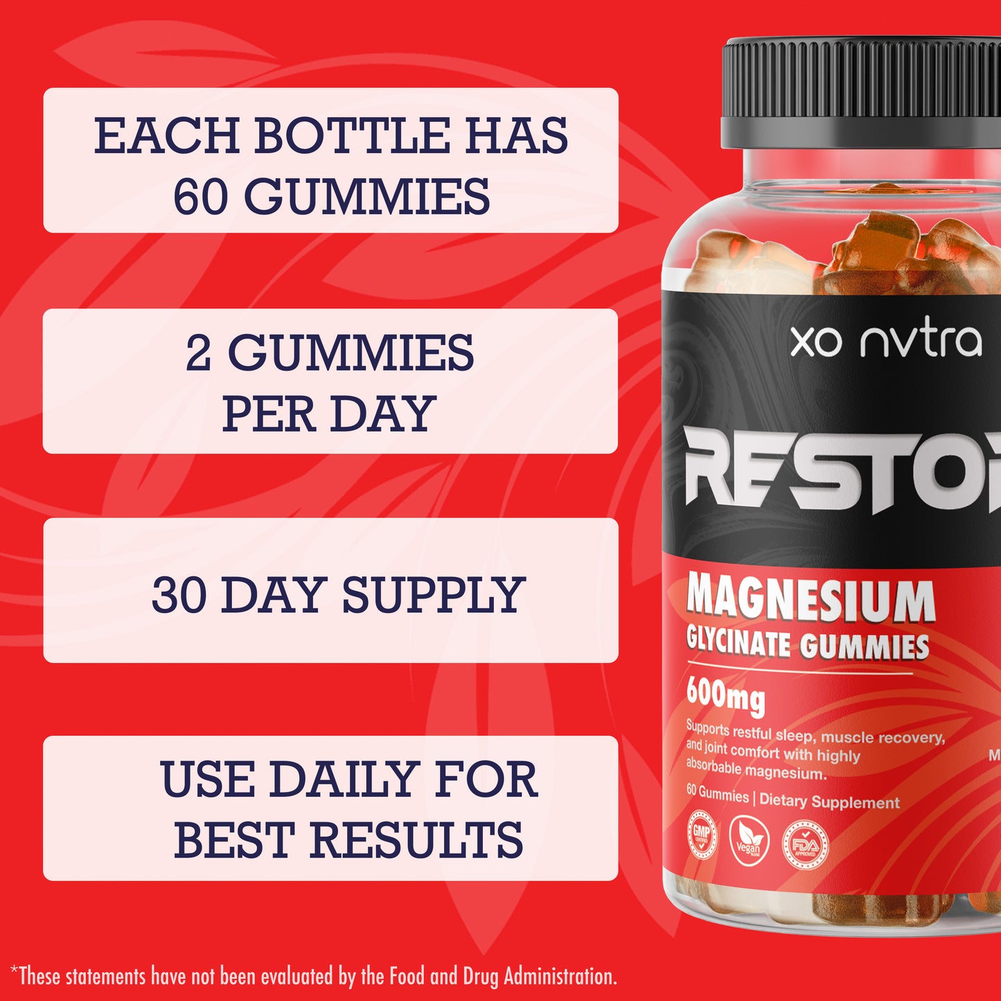 (2 Pack) RESTORE Magnesium Glycinate + CoQ10 Gummies