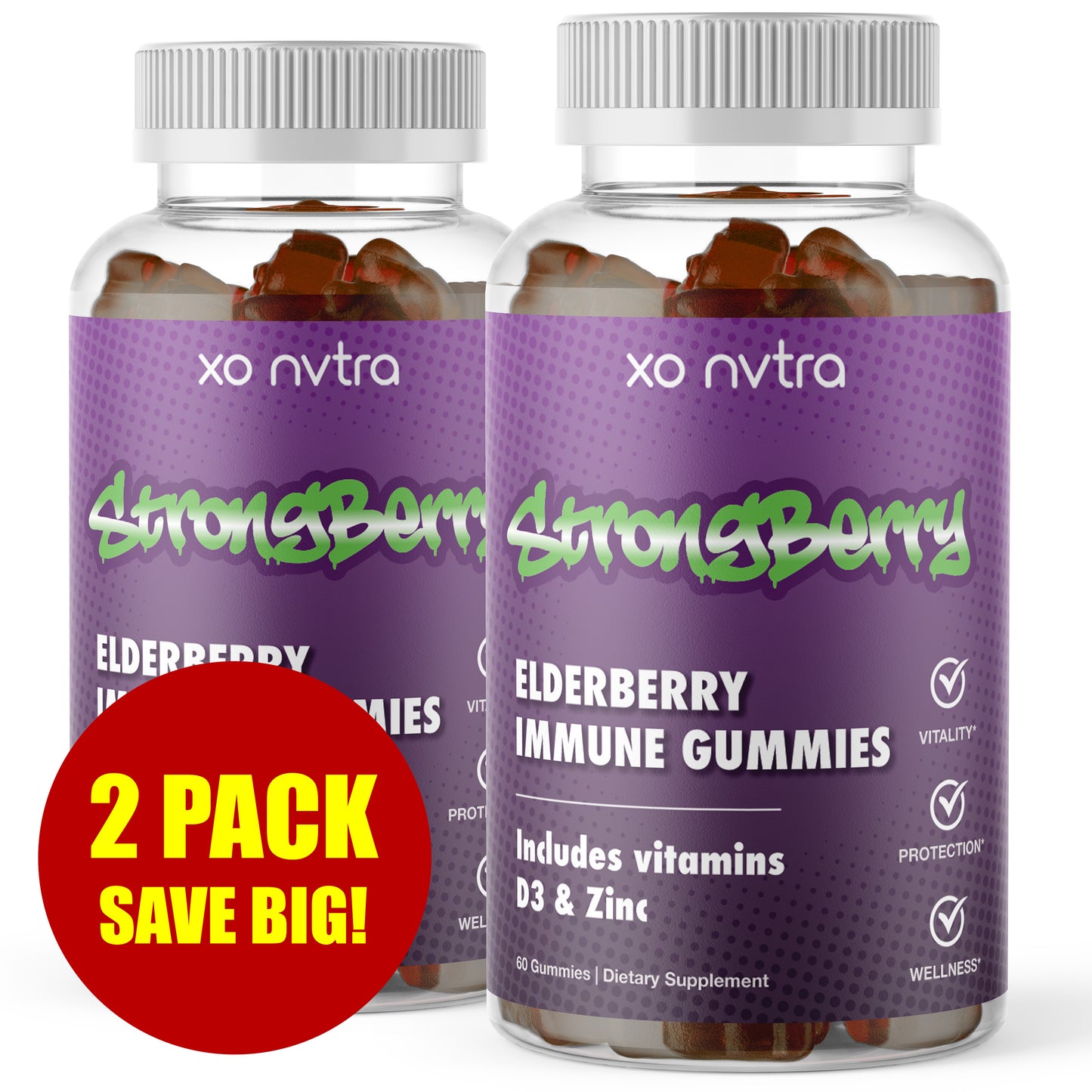 (2 Pack) STRONGBERRY Elderberry Immune Gummies