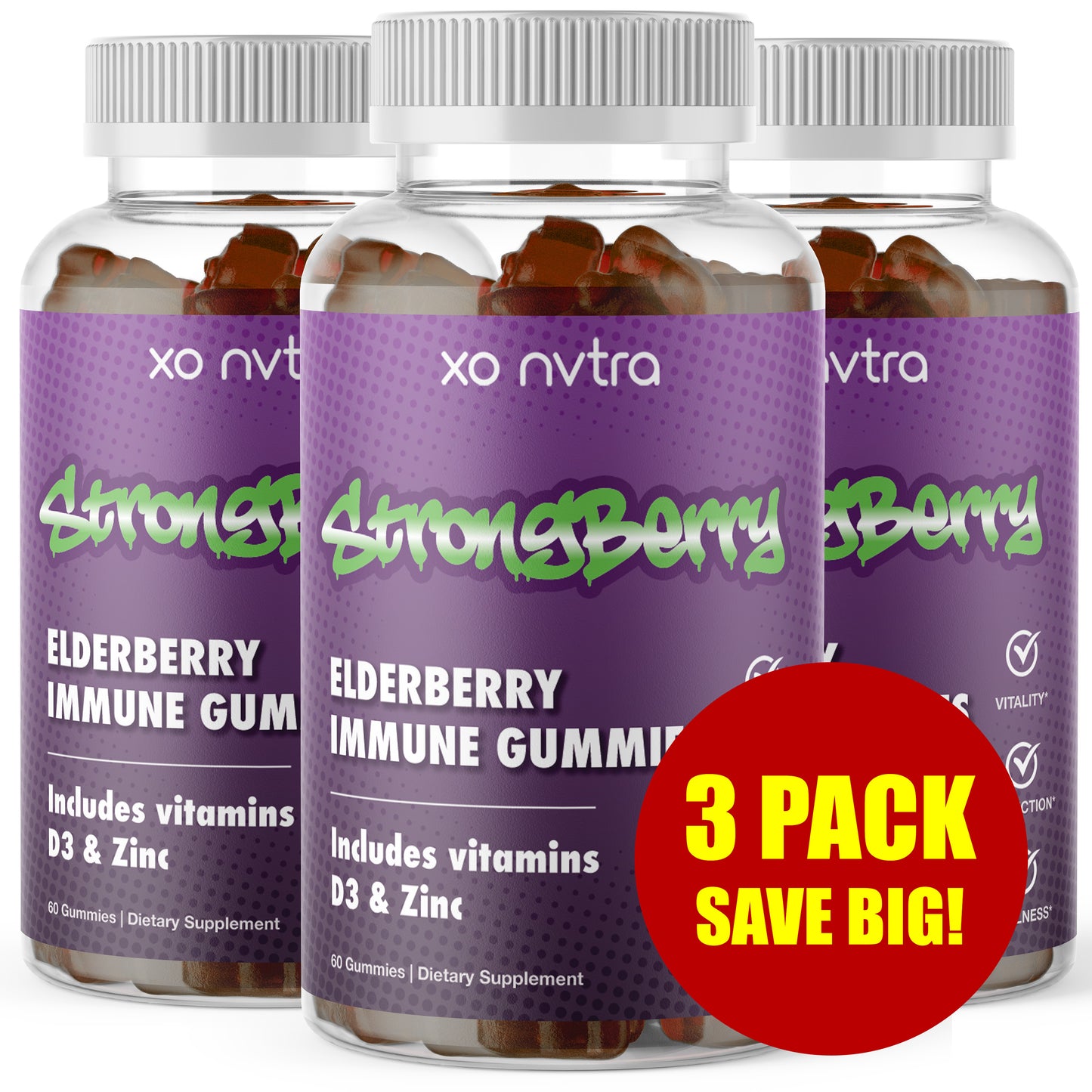 (3 Pack) STRONGBERRY Elderberry Immune Gummies