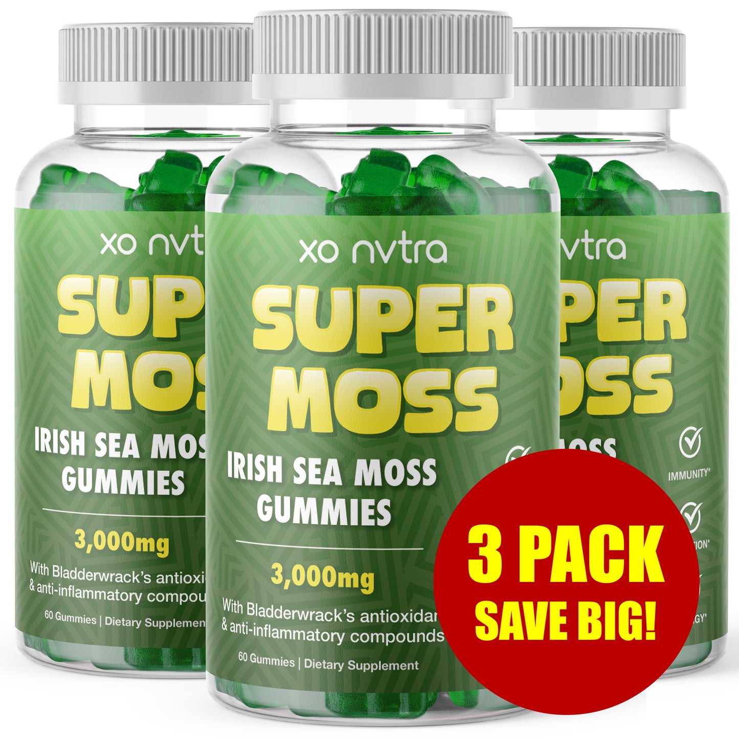 (3 Pack) SUPER MOSS Irish Sea Moss + Bladderwrack Gummies
